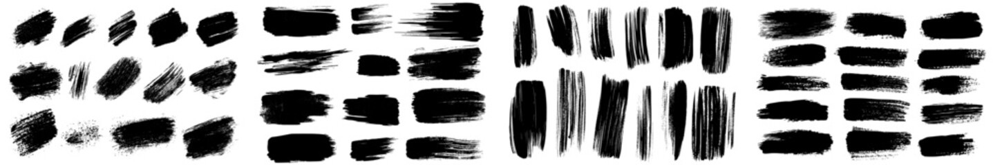 Set of monochrome silhouettes of shrubs and trees, serving as a decorative design element in black and white