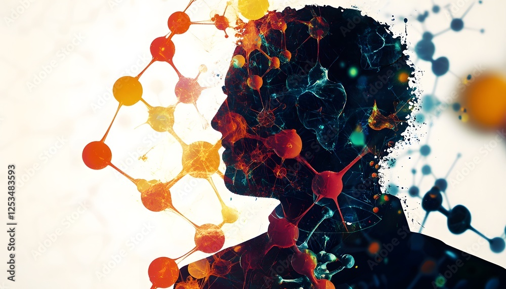 Poster abstract representation of human mind with molecular structure elements