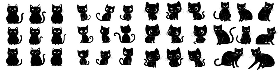 Cat silhouette collection featuring a big eyes cat set and modern black catsA collection of cat silhouettes that includes a big eyes cat set along with contemporary black catsCat silhouette