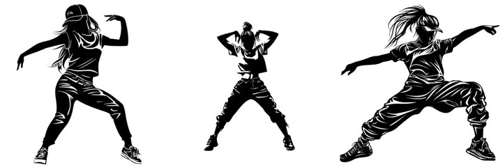 Modern illustration. Hip hop dancer silhouette. Girl in motion