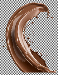 Dynamic Chocolate Splash with Swirling Liquid and Droplets on transparent background, png, psd
