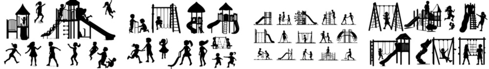 Kids playing silhouettes, children enjoying time in the park