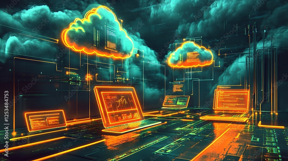 Wall mural Futuristic Cloud Computing Digital Landscape