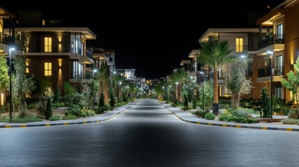 Night View of Luxurious Apartments: Serene and Modern Architecture Illuminated