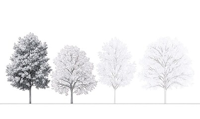 Fototapeta premium Abstract Architectural Drawings, Minimal style cad tree line drawing, Side view, set of graphics trees elements outline symbol for landscape design drawing. Vector