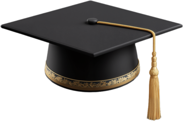 Elegant 3D Black Graduation Cap with Gold Accents and Tassel on White Background