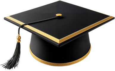 Elegant 3D Black Graduation Cap with Gold Accents and Tassel on White Background