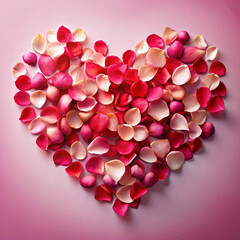 A heart shape made of scattered rose petals, symbolizing romance