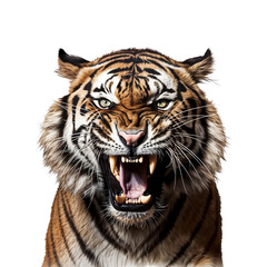 Obraz premium Close-up of a Bengal Tiger with angry face, isolated on transparent background