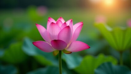 Graceful pink lotus blossom radiating serenity in a natural environment