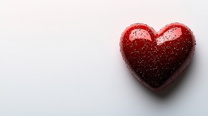 Bright red heart-shaped candy with sparkling sugar on a plain white background showcasing love and sweetness