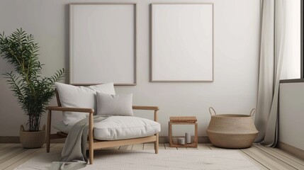 Mock up frame in cozy room interior background 3d rendering.