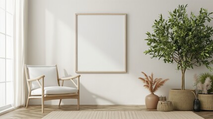 Mock up frame in cozy room interior background 3d rendering.