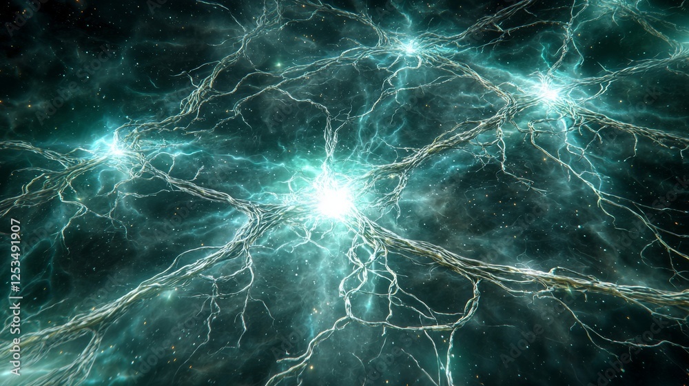 Aufkleber dynamic cosmic network of glowing connections abstract universe digital art space environment macro 
