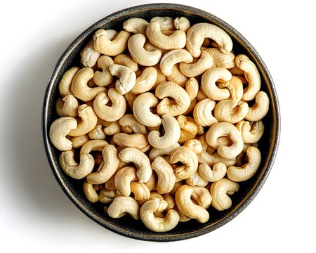 Bowl of Roasted Cashews Nuts, Top View, Closeup, Food Photography