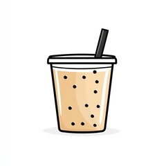 Cartoon illustration of a takeaway drink with a straw. Possible use Stock photo for food and beverage related projects