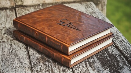 Obraz premium elegant leather bound journal on rustic table
