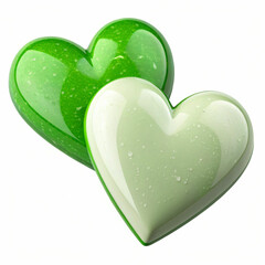 Two green and white hearts, 3D-rendered and isolated