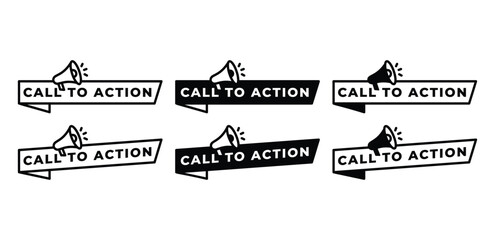 call to action speech bubble with megaphone banner icon vector design black white color simple flat illustration template sets