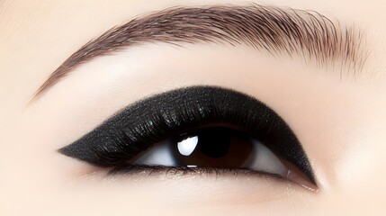Fototapeta premium Closeup Eye Makeup with Black Eyeliner and Long Lashes