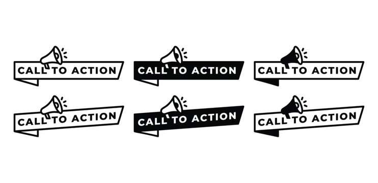 call to action speech bubble with megaphone banner icon vector design black white color simple flat illustration template sets - Powered by Adobe