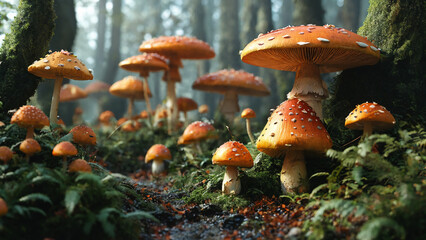 Magical forest of mushrooms