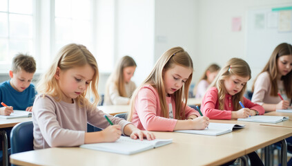 Fototapeta premium students in the classroom at their desks in the lesson
