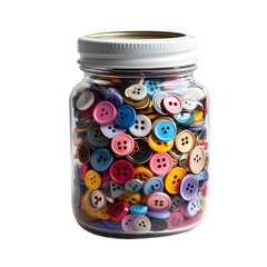 a jar filled with lots of different colored buttons