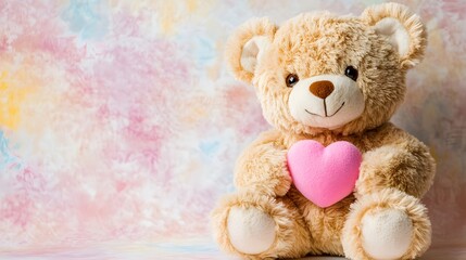 Adorable Teddy Bear Holding Pink Heart Valentine's Day Gift