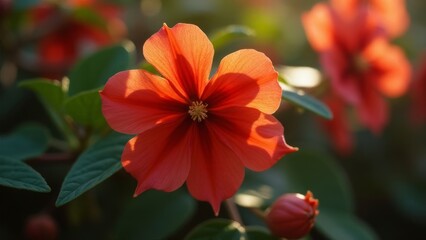 Fototapeta premium Radiant red flower bathed in sunlight, a vibrant floral close up