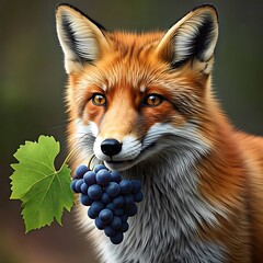 Obraz premium Fox eating grapes in the forest real image