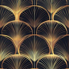 Art deco background with golden lines in the shape of half circles, seamless pattern, vector illustration, flat design