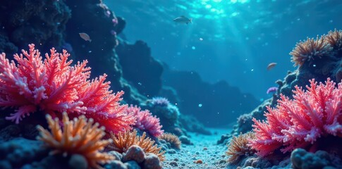Obraz premium Fluid, glittering underwater scene, abstract coral forms, turquoise, abstract art