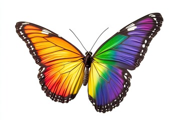 Obraz premium Beautiful butterfly with rainbow-colored wings, isolated on a white background