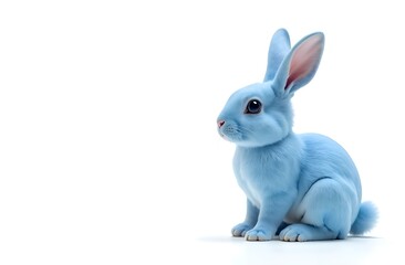 Obraz premium Easter card. A cute Easter bunny with blue fur sits in profile on the right side of the banner, with free space for text on the left. Background white