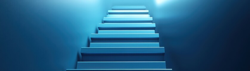 Futuristic glowing blue staircase ascending into light