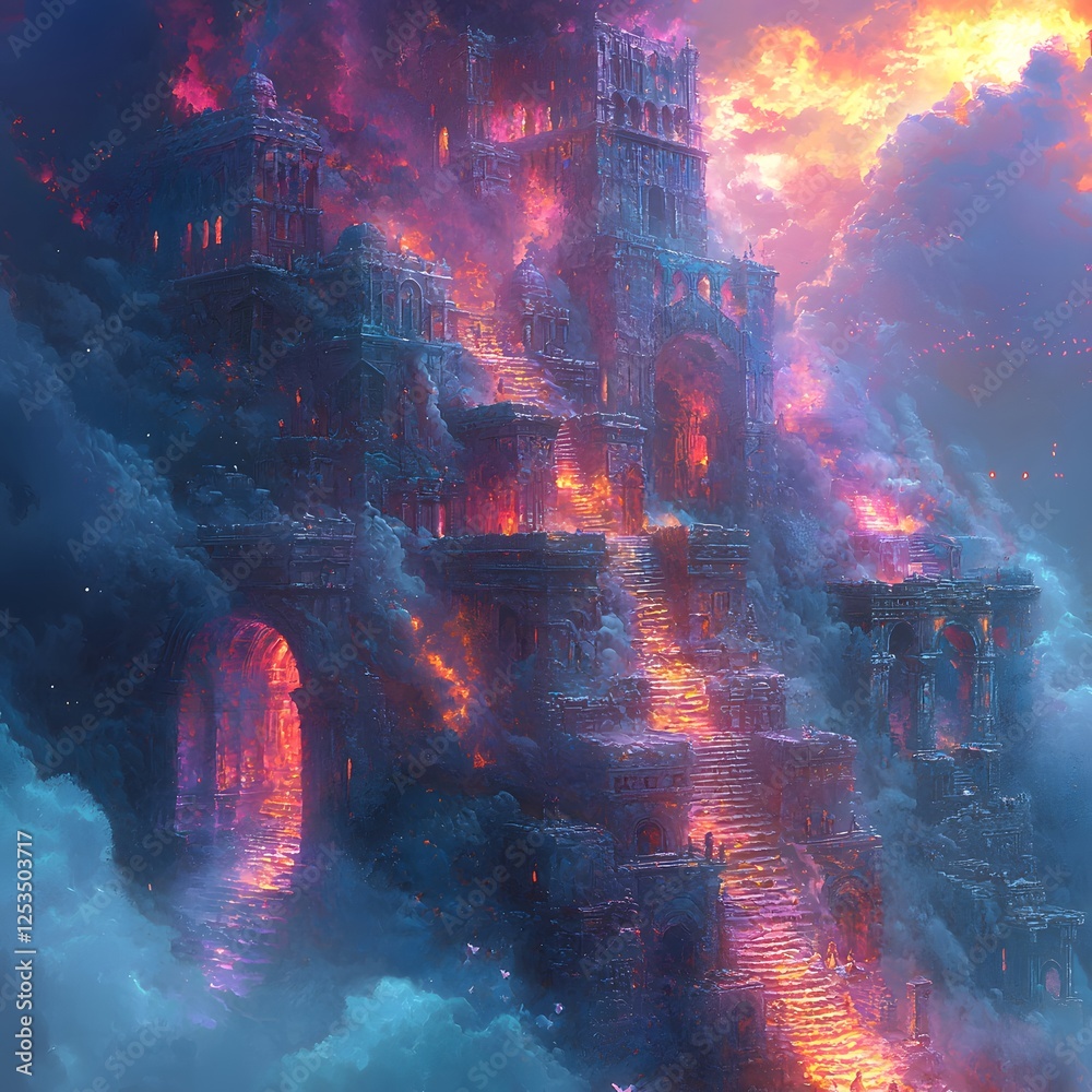 Aufkleber hades depicted in fantasy illustration set in labyrinth evoking a tragic mood illuminated by overcas