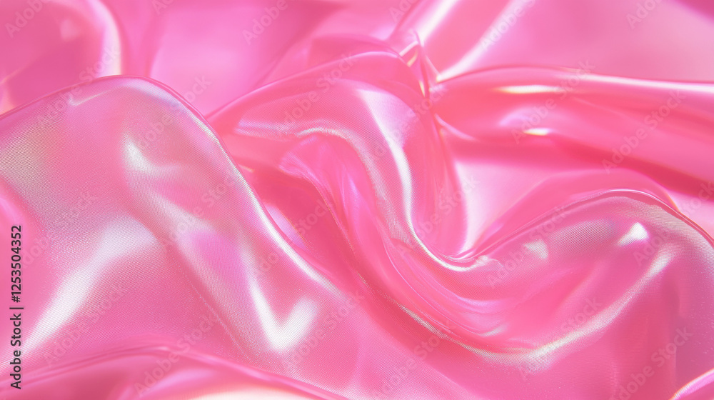 Poster Glossy pink satin fabric with soft folds and shimmering texture, creating luxurious and elegant appearance. vibrant fuchsia tones add bold and stylish touch