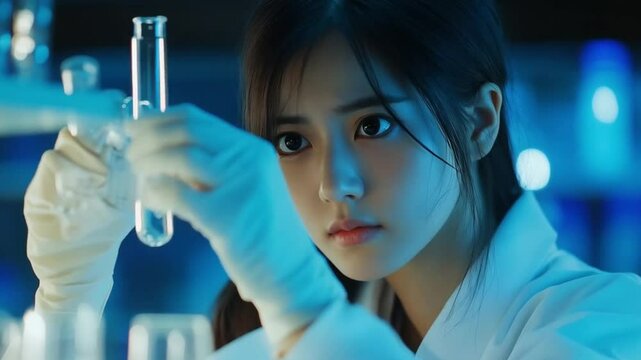 young female researcher carrying out scientific research in a lab