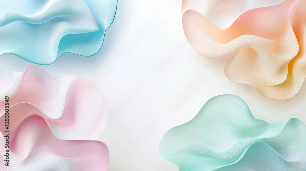 Poster soft pastel colored abstract waves on clean white background, creating serene and elegant design. fl