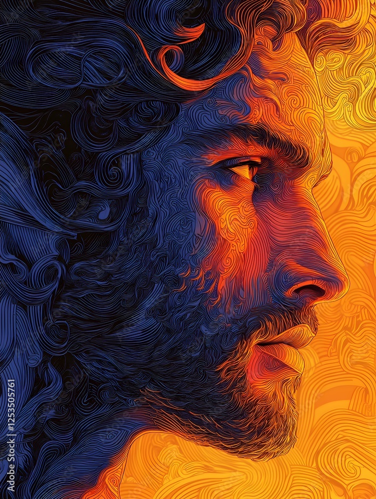 Poster achilles depicted in line art set in mythical battlefield evoking a divine mood illuminated by brigh