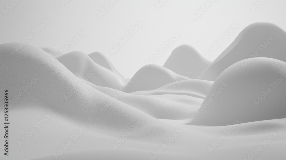 Poster serene white landscape with smooth, undulating hills and soft texture, creating minimalist and tranquil atmosphere