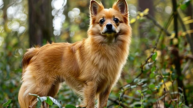Finnish spitz in natural woodland setting AI