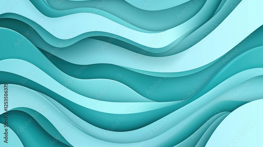 Fototapete Abstract teal waves with smooth gradients create calming and modern design, perfect for backgrounds or artistic projects. flowing curves add depth and sense of movement