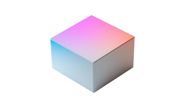 a simple cube with a colorful gradient, the cube is blue to pink, creating a visually interesting contrast against the neutral background