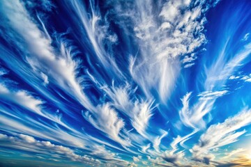 A vivid blue summer sky, wispy clouds drift lazily.