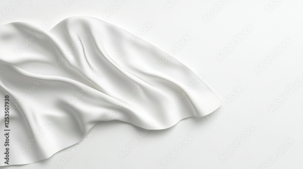 Poster Soft white fabric with smooth folds and gentle texture, creating minimalist and elegant aesthetic. light gray background enhances fabric flowing appearance
