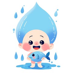 there is a cartoon of a baby with a fish in his hands