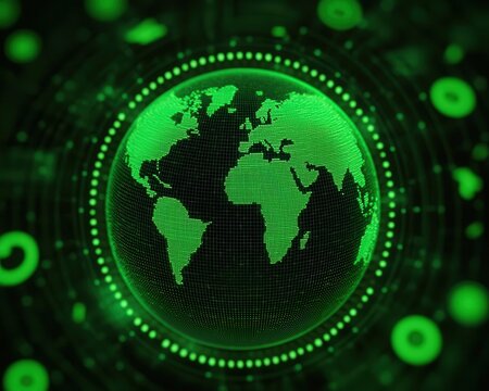 net zero energy goals. Vibrant conceptual art of a globe surrounded by green energy icons and a glowing Net Zero Energy progress bar