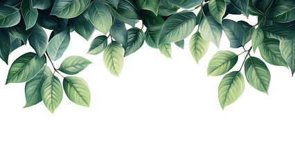 lush green leaves on a branch, cascading down, forming a natural frame. The vibrant foliage is a symbol of life, growth, and abundance.